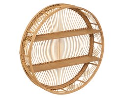 Atmosphera Wandplank ornament Inacio - bruin - bamboe - Boho stijl - rond frame - 2 plankjes - D70 x 15 cm