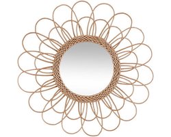 Atmosphera Wandspiegel Caya - Boho/ibiza stijl - bloemdesign - rotan - lichtbruin - rond - 56 cm