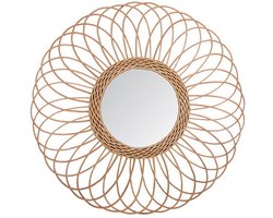 Atmosphera Wandspiegel Gwenn - rozet motief - Boho/ibiza stijl - rotan - lichtbruin - rond - 58 cm