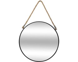 Atmosphera Wandspiegel - rond - D38 cm - metaal - zwart - spiegel met touw