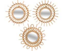 Atmosphera Wandspiegel set - 3-delig - rotan - naturel - D28 cm - bohemian/boho