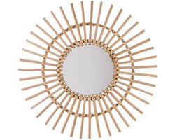 Atmosphera Wandspiegel Sun Jane - Boho/ibiza stijl - bloemdesign - rotan - lichtbruin - rond - 58 cm