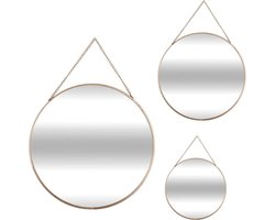 Atmosphera Wandspiegels - set van 3x spiegels - rond - metaal - goud - met ketting
