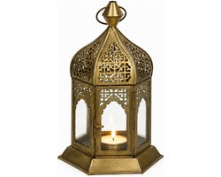 Atmosphera Windlicht Lantaarn - Oosters - Marokkaanse sfeer - goud - 12 x 20 cm - metaal - voor een waxinelichtje