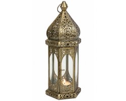 Atmosphera Windlicht Lantaarn - Oosters - Marokkaanse sfeer - goud - 12 x 33 cm - metaal - voor een waxinelichtje