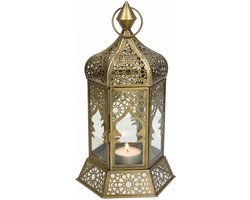 Atmosphera Windlicht Lantaarn - Oosters - Marokkaanse sfeer - goud - 15 x 31 cm - metaal - voor een waxinelichtje