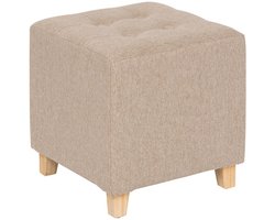 Atmosphera zit krukje/bijzet stoel en/of poef - hout/stof - beige fluweel - D35 x H35 cm - Voor kinderen en volwassenen