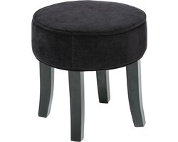 Atmosphera Zit krukje/bijzet stoel - hout/stof - zwart fluweel - D35 x H40 cm - Extra zitplaatsen