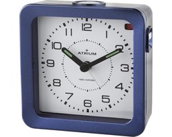ATRIUM - Wekker - Analoog - Radiogestuurd - Alarm - Blauw - Licht - Verlichte wijzers - Blauwe Displayverlichting - Opbouwend Alarmsignaal - Snooze - Duidelijk - Vierkant - Quartz uurwerk - Wekkers Slaapkamer - Klok - A660-5