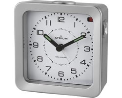 ATRIUM - Wekker - Analoog - Radiogestuurd - Alarm - Zilver - Licht - Verlichte wijzers - Blauwe Displayverlichting - Opbouwend Alarmsignaal - Snooze - Duidelijk - Vierkant - Quartz uurwerk - Wekkers Slaapkamer - Klok - A660-19