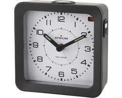 ATRIUM - Wekker - Analoog - Radiogestuurd - Alarm - Zwart - Licht - Verlichte wijzers - Blauwe Displayverlichting - Opbouwend Alarmsignaal - Snooze - Duidelijk - Vierkant - Quartz uurwerk - Wekkers Slaapkamer - Klok - A660-7