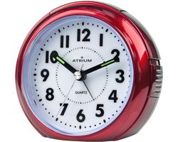 ATRIUM Wekker - Analoog - Rood - Zonder Tikgeluid - Opbouwend alarmsignaal - Snooze - Glow-in-the-dark wijzers - Grote knoppen - Duidelijk - Zachte verlichting - Quartz Uurwerk - Afgerond - Stabiel - Wekkers Slaapkamers - Klok - A240-1
