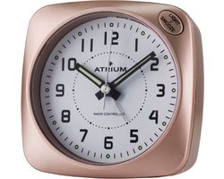 ATRIUM Wekker - Analoog - Zonder Tikgeluid - Alarm - Zilver - Metallic Roze - Licht - Radiogestuurd - Duidelijk - Eenvoudige Bediening - Quartz Uurwerk - Sluimerfunctie - Opbouwende Geluidniveau Pieptoon - Wekkers Slaapkamer - Klok - A610-17