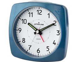 ATRIUM Wekker - Analoog - Zonder Tikgeluid - Blauw - Opbouwend alarmsignaal - Zachte knipperverlichting tijdens Alarm - Snooze - Glow in the dark wijzers - Grote Knoppen - Quartz Uurwerk - Wekkers Slaapkamers - Klok - A251-5