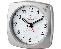 ATRIUM Wekker - Analoog - Zonder Tikgeluid - Zilver - Opbouwend alarmsignaal - Zachte knipperverlichting tijdens Alarm - Snooze - Glow in the dark wijzers - Grote Knoppen - Quartz Uurwerk - Wekkers Slaapkamers - Klok - A251-19