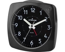 ATRIUM Wekker - Analoog - Zonder Tikgeluid - Zwart - Opbouwend alarmsignaal - Zachte knipperverlichting tijdens Alarm - Snooze - Glow in the dark wijzers - Grote Knoppen - Quartz Uurwerk - Wekkers Slaapkamers - Klok - A251-7