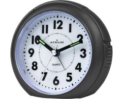 ATRIUM Wekker - Analoog - Zwart - Zonder Tikgeluid - Opbouwend alarmsignaal - Snooze - Glow-in-the-dark wijzers - Grote knoppen - Duidelijk - Zachte verlichting - Quartz Uurwerk - Afgerond - Stabiel - Wekkers Slaapkamers - Klok - A240-7