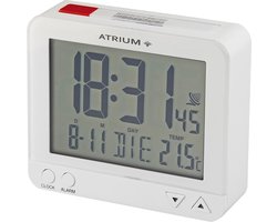ATRIUM Wekker - Digitaal - Digitale Klok - Wekkers Slaapkamer - Radiogestuurd - Alarm - Wit - Verlichting - Lichtsensor - Opbouwend alarmsignaal - Snooze - Duidelijk - Reiswekker - Wektijd - Datum - Weekdag - Binnentemperatuur - A760-0