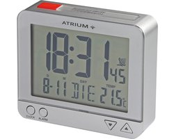 ATRIUM Wekker - Digitaal - Digitale Klok - Wekkers Slaapkamer - Radiogestuurd - Alarm - Zilver - Verlichting - Lichtsensor - Opbouwend alarmsignaal - Snooze - Duidelijk - Reiswekker - Wektijd - Datum - Weekdag - Binnentemperatuur - A760-19