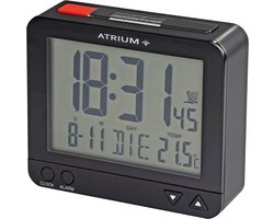 ATRIUM Wekker - Digitaal - Digitale Klok - Wekkers Slaapkamer - Radiogestuurd - Alarm - Zwart - Verlichting - Lichtsensor - Opbouwend alarmsignaal - Snooze - Duidelijk - Reiswekker - Wektijd - Datum - Weekdag - Binnentemperatuur - A760-7