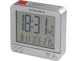 ATRIUM Wekker - Digitiaal - Digitale Klok - Radiogestuurd - Alarm - Zilver - Verlichting - Lichtsensor - Opbouwend Alarmsignaal - Snooze - Duidelijk - Reiswekker - Wektijd - Datum - Weekdag - Binnentemperatuur - Wekkers Slaapkamer - A740-19