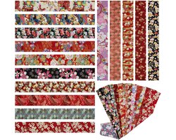 aufodara 15 stuks Japanse stijl katoenen stroken lint bundel, bedrukt goudpatroon bronsdoek 6,5 x 50 cm, katoenen stoffen strips voor knutselen, naaien, quilten, doe-het-zelf kunsthandwerk (rood)