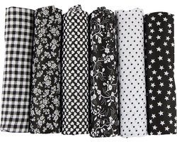 aufodara 6 stuks 50 cm x 50 cm Natuurlijke Katoenen Stof Pakket, Modieus Patroon Decoratieve Katoen Doek voor Naaien, Quilten, Kleding maken, Craft, Decoratie, Handwerk (Zwart)