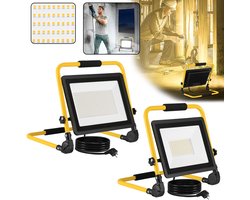 Aufun 100W LED Baustrahler - Kaltweiß - Met 3M Kabel - Standvoet & Draaggreep - voor Tuin & Garage