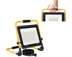 Aufun 200W LED Baustrahler - Warmwit - Met 3M Kabel - Standvoet & Draaggreep - voor Tuin & Garage