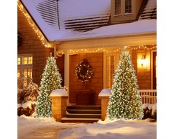 Aufun 225cm Kunstkerstboom dennenboom kunstgroen PVC, edelspar snel op te bouwen, incl. LED-verlichting en kerstboomstandaard, natuurlijk wit besneeuwd