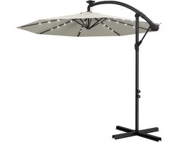 Aufun Aluminium Parasol 300 Cm Met Slinger, Uv-Bescherming 40+, Balkonparasol, Tuinparasol, Terrasparasol, Hoogte Verstelbaar - Gebroken wit, Maat 3 M LED