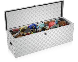 Aufun aluminium transportkist, gereedschapskist, aanhanger, gereedschapskist, disselkist met slot, waterdichte metalen kist voor het opbergen van gereedschap, 990 x 330 x 255 mm, zilver
