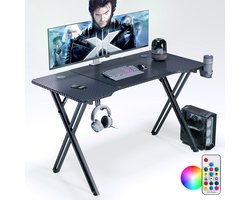Aufun Gaming Bureau, X-Frame Computertafel, Gamingtafel van 160 x 60cm. met koolstofvezellagen, met Hoofdtelefoonhaak en Drankhouderset