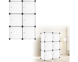 Aufun Garderobekastsysteem met deuren - PP-kunststof - Opbergruimte voor kleding, schoenen en boeken - 6 vakken met deur - Montagesysteem voor zuilen - Wit