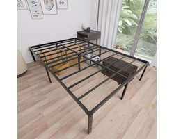 Aufun gestoffeerd bed 140 x 200 cm bedframe eenpersoonsbed van metaal, designbed modern jeugdbed met lattenbodem houten lattenbodem, bedframe, metalen bed, eenvoudige montage, zwart, logeerbed