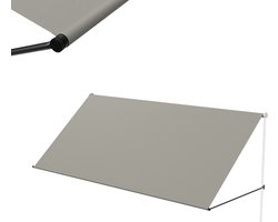 Aufun Inklapbare Fallarm Markise 300x145cm Grijs - Met Kabel & Aluminium Ondersteuningsstang Voor Terras, Balkon & Tuin