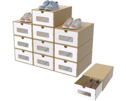 Aufun ladekast opbergdoos 10-delige set met kijkvenster en lade schoenendoos schoenendoos kartonnen doos van kraftpapier schoenendoos, schoenendoos speelgoeddoos, 345x235x135mm