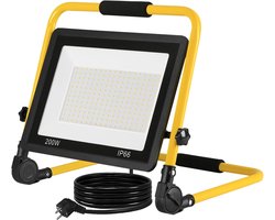 Aufun LED Bouwlamp 200W LED Bouwspot, Bouwplaats Spot Warm wit Werkspot LED Schijnwerper Schijnwerper, Statief en Draaggreep, Schijnwerper voor Tuin, Garage
