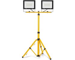 Aufun LED Bouwlamp Warmwit 2x100W Bouwschijnwerper met statief Dubbele schijnwerper LED Schijnwerper Schijnwerper incl. 3M Kabel, Werklamp voor Garage, Tuin, Bouwplaats