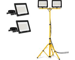 Aufun LED Bouwlamp Warmwit 2x200W Bouwschijnwerper met statief Dubbele schijnwerper LED Schijnwerper Schijnwerper incl. 3M Kabel, Werklamp voor Garage, Tuin, Bouwplaats
