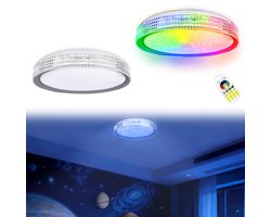 Aufun LED Plafondlamp 60W Met Afstandsbediening - Dimbaar - RGB Kleurveranderend - Sterrenhemel LED Ronde Plafondlamp - Voor Slaapkamer, Keuken, Kinderkamer En Woonkamer - Grijze Ring - Type E