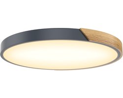Aufun LED plafondlamp van hout, dimbaar 96W 2800-6500K, moderne keukenlamp voor woonkamer, slaapkamer, eetkamer, gang, kelder, balkon, grijs, 60cm