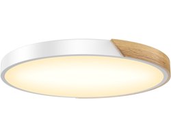 Aufun LED plafondlamp van hout, dimbaar 96W 2800-6500K, moderne keukenlamp voor woonkamer, slaapkamer, eetkamer, gang, kelder, balkon, wit, 60cm