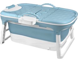 Aufun Opvouwbaar Bad 112 X 62 X 52 Cm, Ideaal Voor Badkamer, Douche En Balkon, Met Deksel En Massagerollers, Zeepmand, Dik Plastic Draagbaar Bad - Blauw