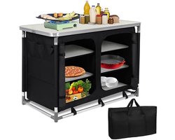Aufun opvouwbare campingkeuken, kampeerkast met aluminium frame, 6 opbergvakken, met tafelblad en draagtas, outdoor keuken, grote keukenbox, reiskeuken voor kampeertrips