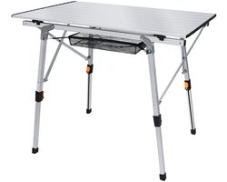 Aufun opvouwbare campingtafel, inklapbare tafel met aluminium frame, in hoogte verstelbaar, tuintafel en buffettafel, met draagtas, voor camping en balkon, 90 x 52 x 45 cm, zilver