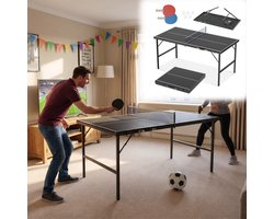 AUFUN Opvouwbare Tafeltennistafel (152,5 x 76 cm) – Zwart – Draagbaar Ontwerp In Kofferstijl, Geschikt Voor Binnen En Buiten – Complete Set Inclusief Net, 2 Batjes, 5 Balletjes En Een Geïntegreerde Opbergtas.