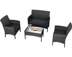Aufun Poly Rattan Lounge Sofa Tuinmeubelset, Polyrattan Tuin Lounge Sofa Set Hoekbank met Zitkussens Elements 2 Stoelen, 1 Tweezitsbank, Salontafel met Glazen Blad (Wit Glas)