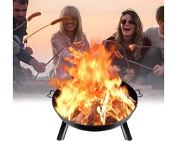 Aufun Ronde Metalen Vuurkorf 80 cm Diameter - Voor Tuinterras & Balkon - Combiverwarming & Barbecue