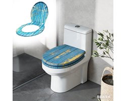 Aufun Toiletbril met Softclose - Blauwe planken - 45 x 38cm - Antibacteriële WC-Bril van MDF met Thermohardend Deksel